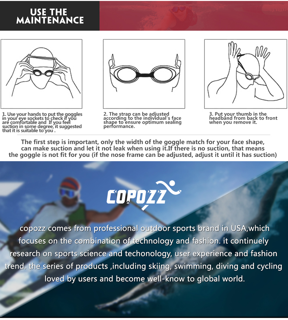 COPOZZ UV Anti-Fog Swimming Goggles Comfortable Silicone Large Frame 